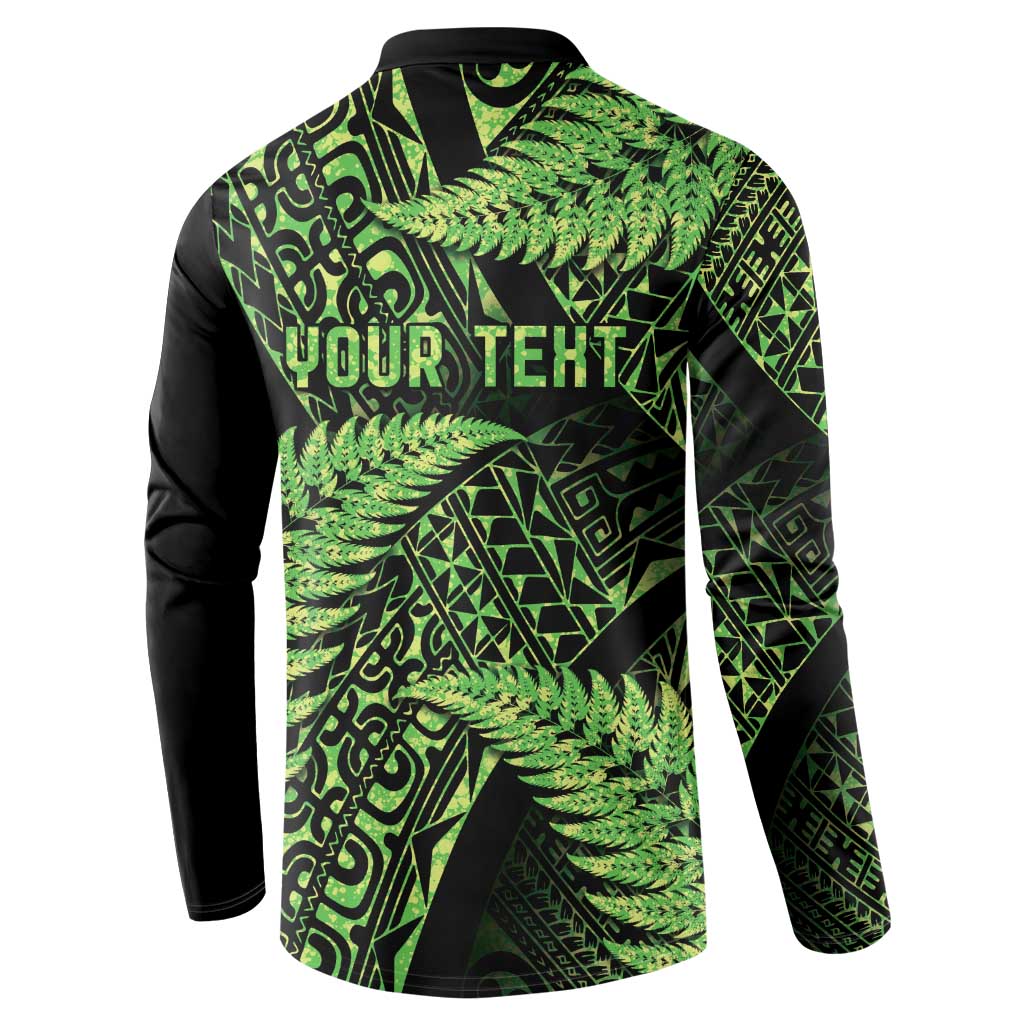 New Zealand Rugby Pacific Personalised Button Sweatshirt All Lime Maori Pasifika Fern Pattern