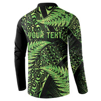 New Zealand Rugby Pacific Personalised Button Sweatshirt All Lime Maori Pasifika Fern Pattern