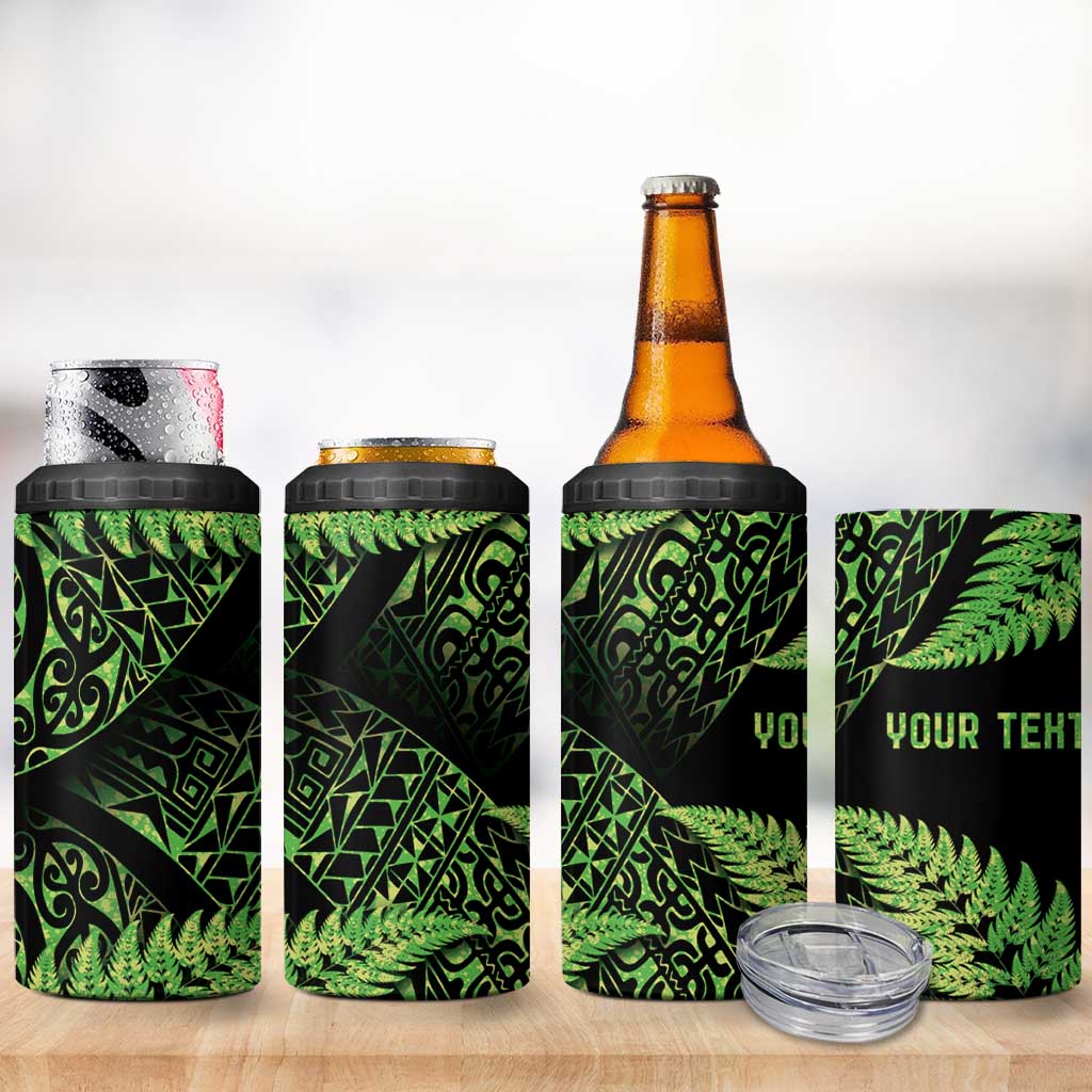 New Zealand Rugby Pacific Personalised 4 in 1 Can Cooler Tumbler All Lime Maori Pasifika Fern Pattern