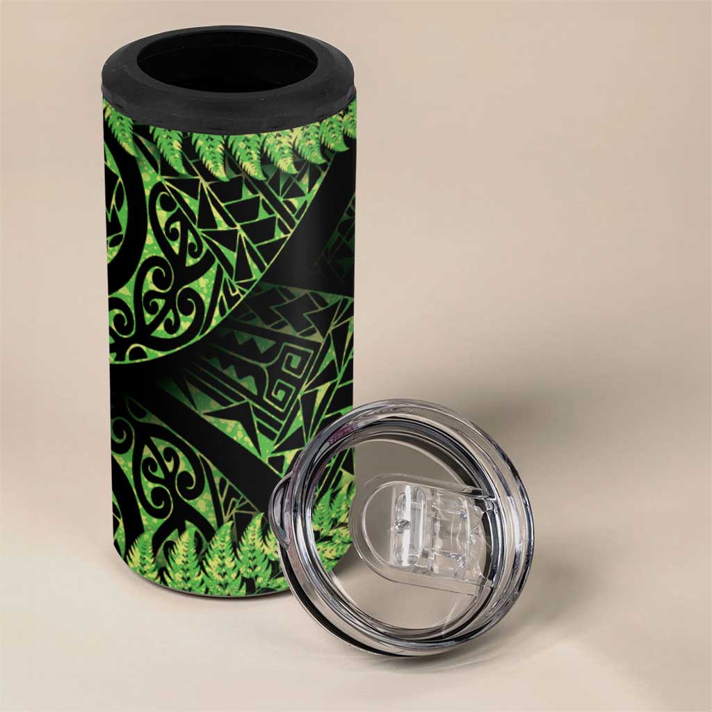 New Zealand Rugby Pacific Personalised 4 in 1 Can Cooler Tumbler All Lime Maori Pasifika Fern Pattern