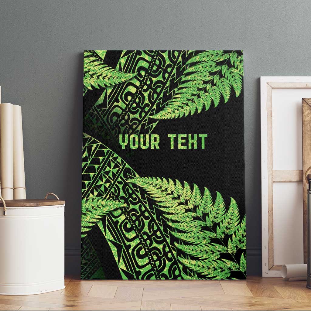 New Zealand Rugby Pacific Personalised Canvas Wall Art All Lime Maori Pasifika Fern Pattern