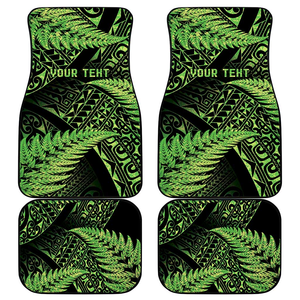 New Zealand Rugby Pacific Personalised Car Mats All Lime Maori Pasifika Fern Pattern