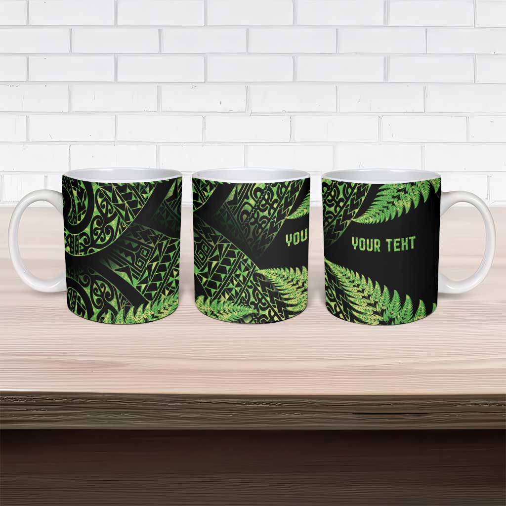 New Zealand Rugby Pacific Personalised Ceramic Mug All Lime Maori Pasifika Fern Pattern - Polynesian Pride