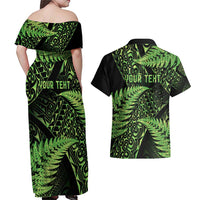 New Zealand Rugby Pacific Personalised Couples Matching Off Shoulder Maxi Dress and Hawaiian Shirt All Lime Maori Pasifika Fern Pattern