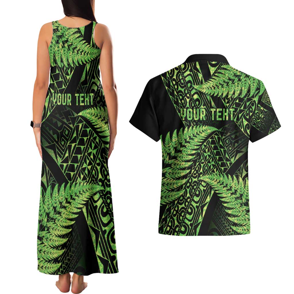 New Zealand Rugby Pacific Personalised Couples Matching Tank Maxi Dress and Hawaiian Shirt All Lime Maori Pasifika Fern Pattern
