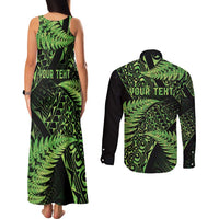 New Zealand Rugby Pacific Personalised Couples Matching Tank Maxi Dress and Long Sleeve Button Shirt All Lime Maori Pasifika Fern Pattern