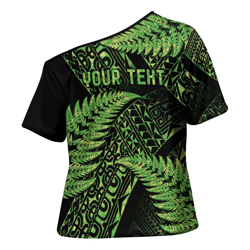 New Zealand Rugby Pacific Personalised Cross Shoulder Shirt All Lime Maori Pasifika Fern Pattern - Polynesian Pride