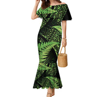 New Zealand Rugby Pacific Personalised Family Matching Mermaid Dress and Hawaiian Shirt All Lime Maori Pasifika Fern Pattern