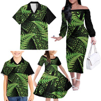 New Zealand Rugby Pacific Personalised Family Matching Off The Shoulder Long Sleeve Dress and Hawaiian Shirt All Lime Maori Pasifika Fern Pattern