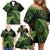 New Zealand Rugby Pacific Personalised Family Matching Off Shoulder Short Dress and Hawaiian Shirt All Lime Maori Pasifika Fern Pattern