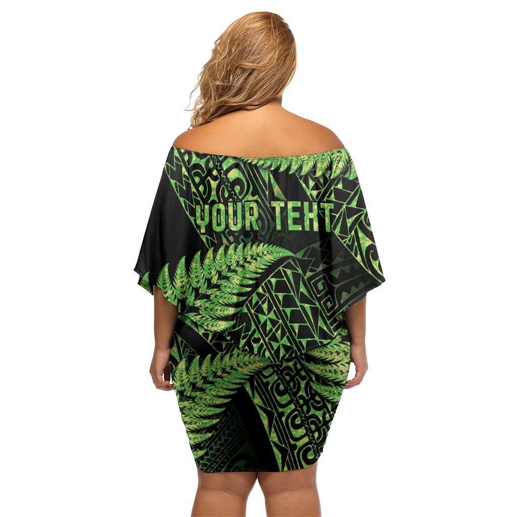 New Zealand Rugby Pacific Personalised Family Matching Off Shoulder Short Dress and Hawaiian Shirt All Lime Maori Pasifika Fern Pattern