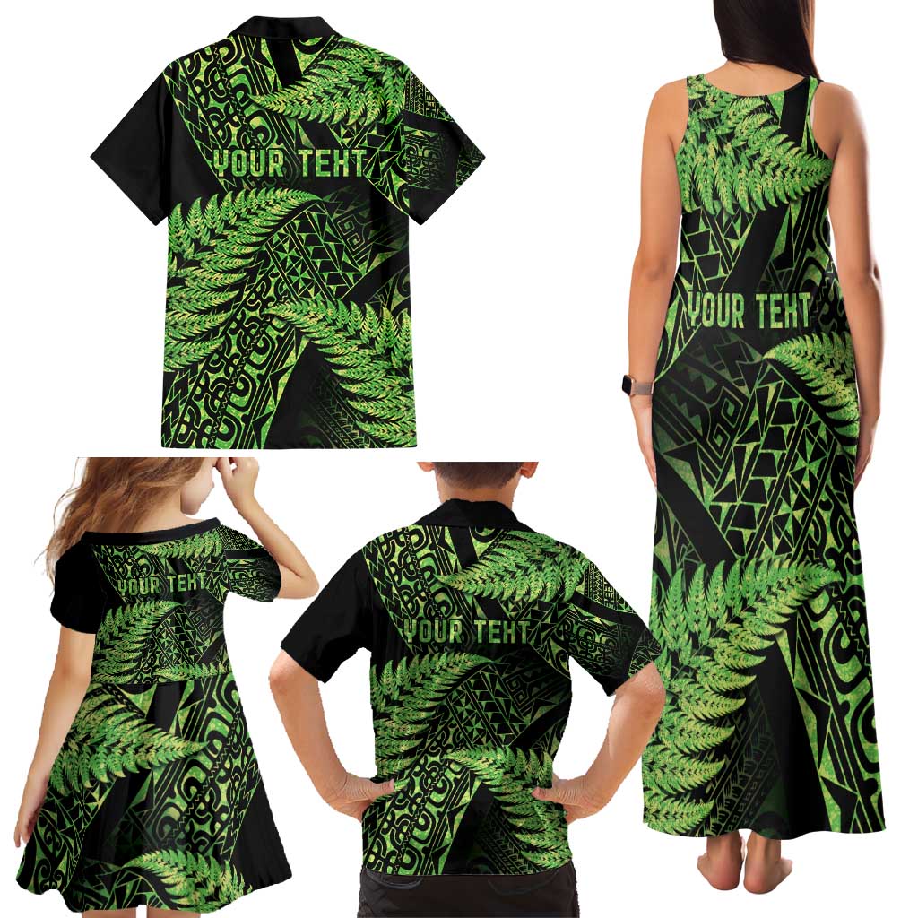 New Zealand Rugby Pacific Personalised Family Matching Tank Maxi Dress and Hawaiian Shirt All Lime Maori Pasifika Fern Pattern