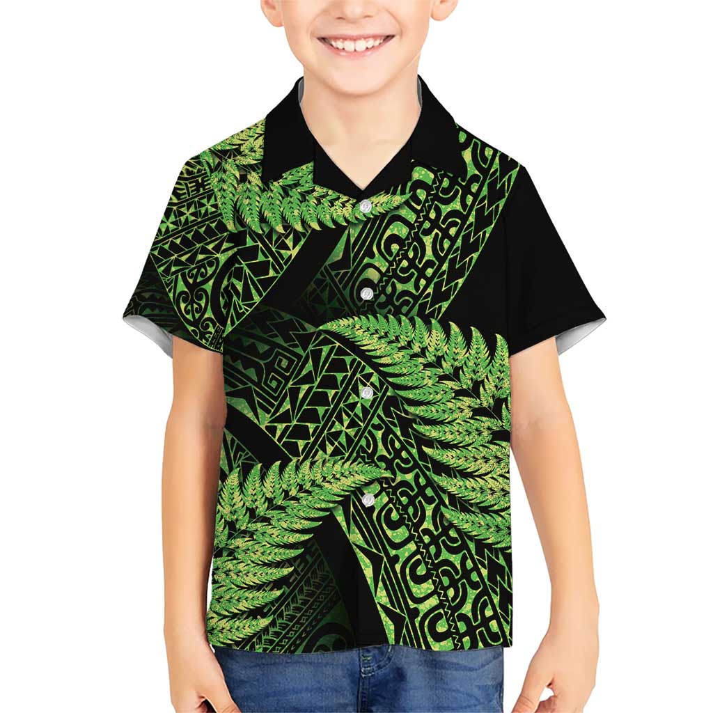 New Zealand Rugby Pacific Personalised Kid Hawaiian Shirt All Lime Maori Pasifika Fern Pattern