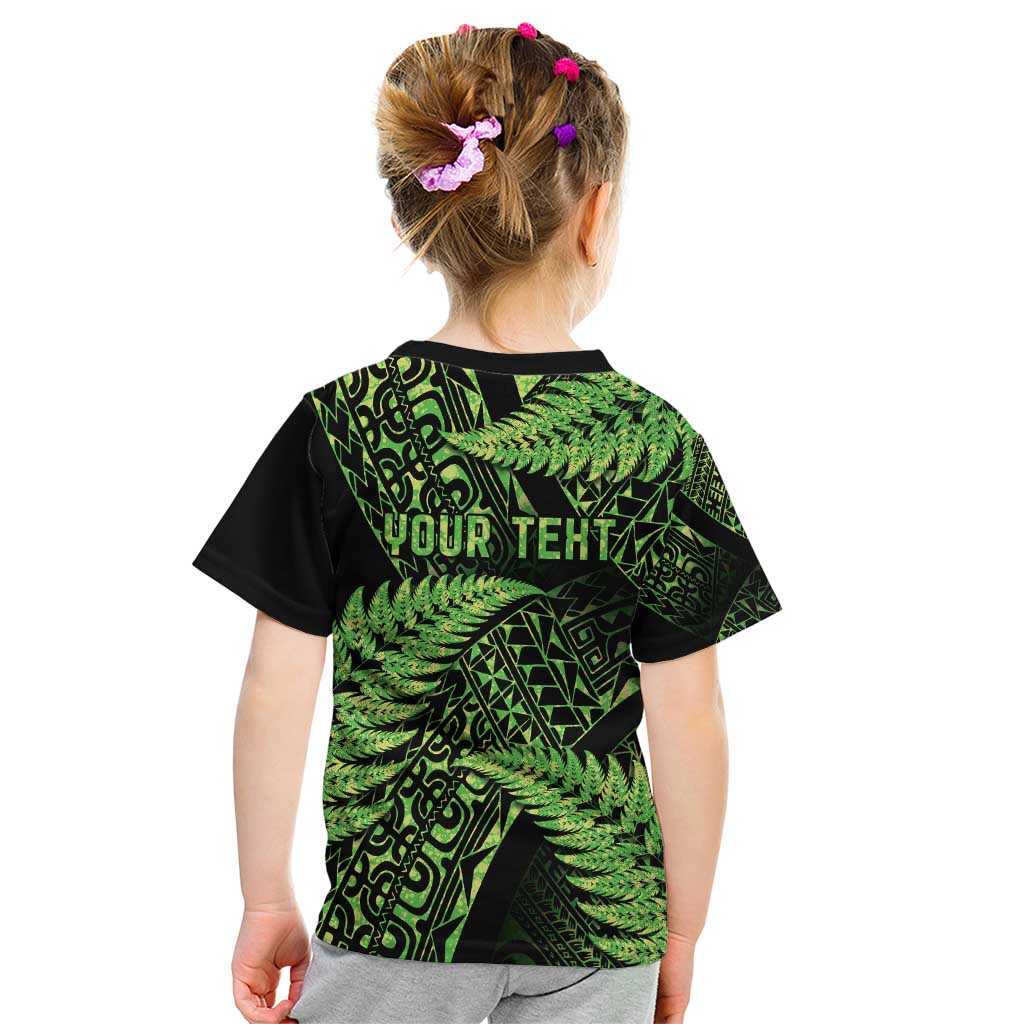 New Zealand Rugby Pacific Personalised Kid T Shirt All Lime Maori Pasifika Fern Pattern