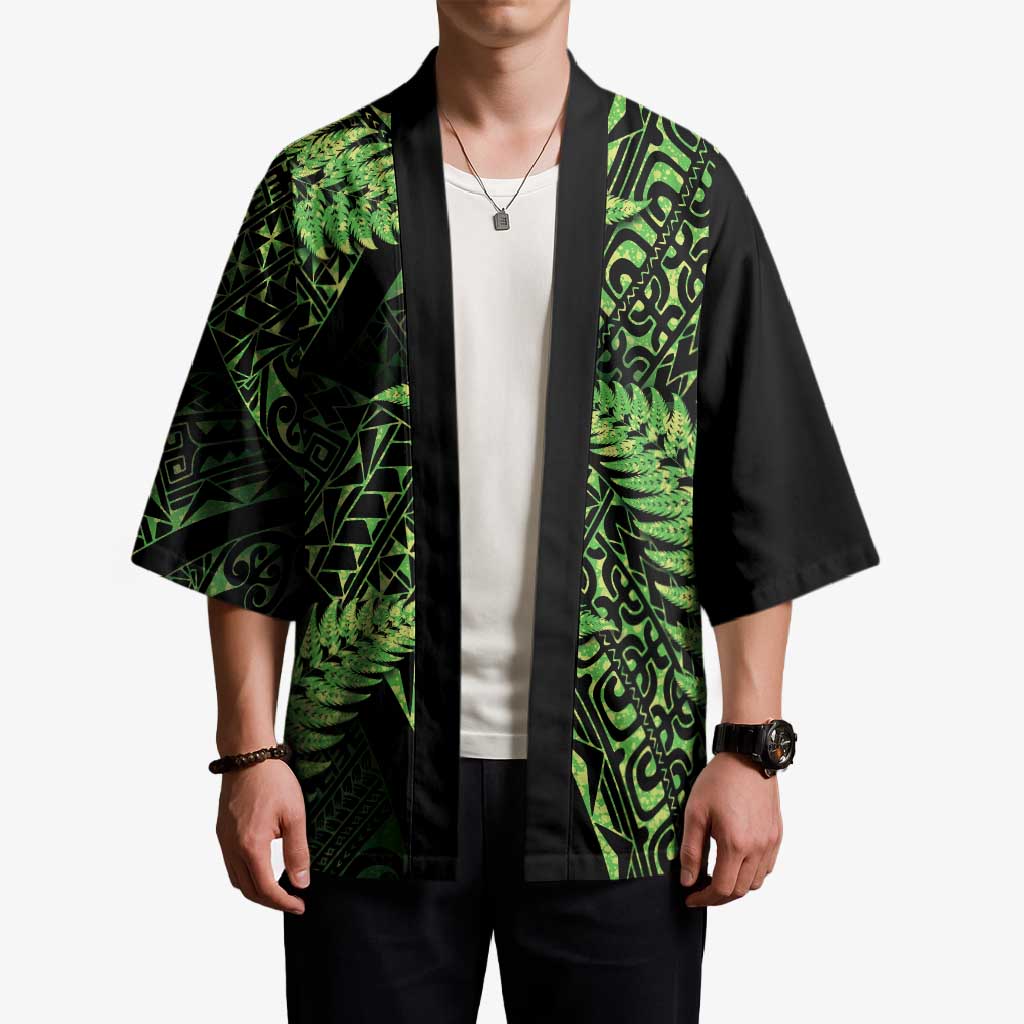 New Zealand Rugby Pacific Personalised Kimono All Lime Maori Pasifika Fern Pattern - Polynesian Pride