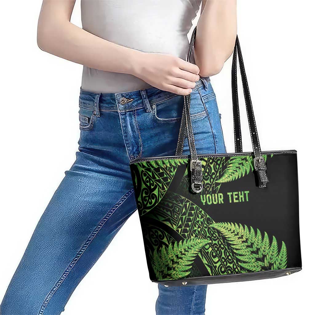 New Zealand Rugby Pacific Personalised Leather Tote Bag All Lime Maori Pasifika Fern Pattern