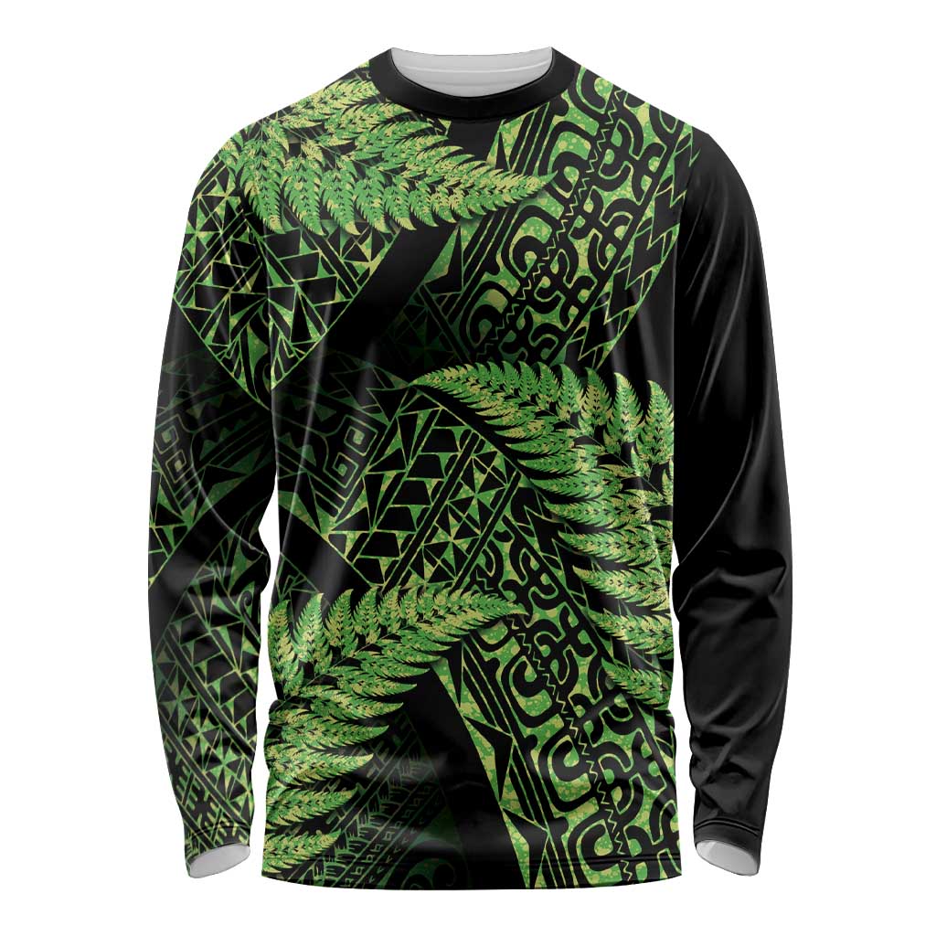 New Zealand Rugby Pacific Personalised Long Sleeve Shirt All Lime Maori Pasifika Fern Pattern