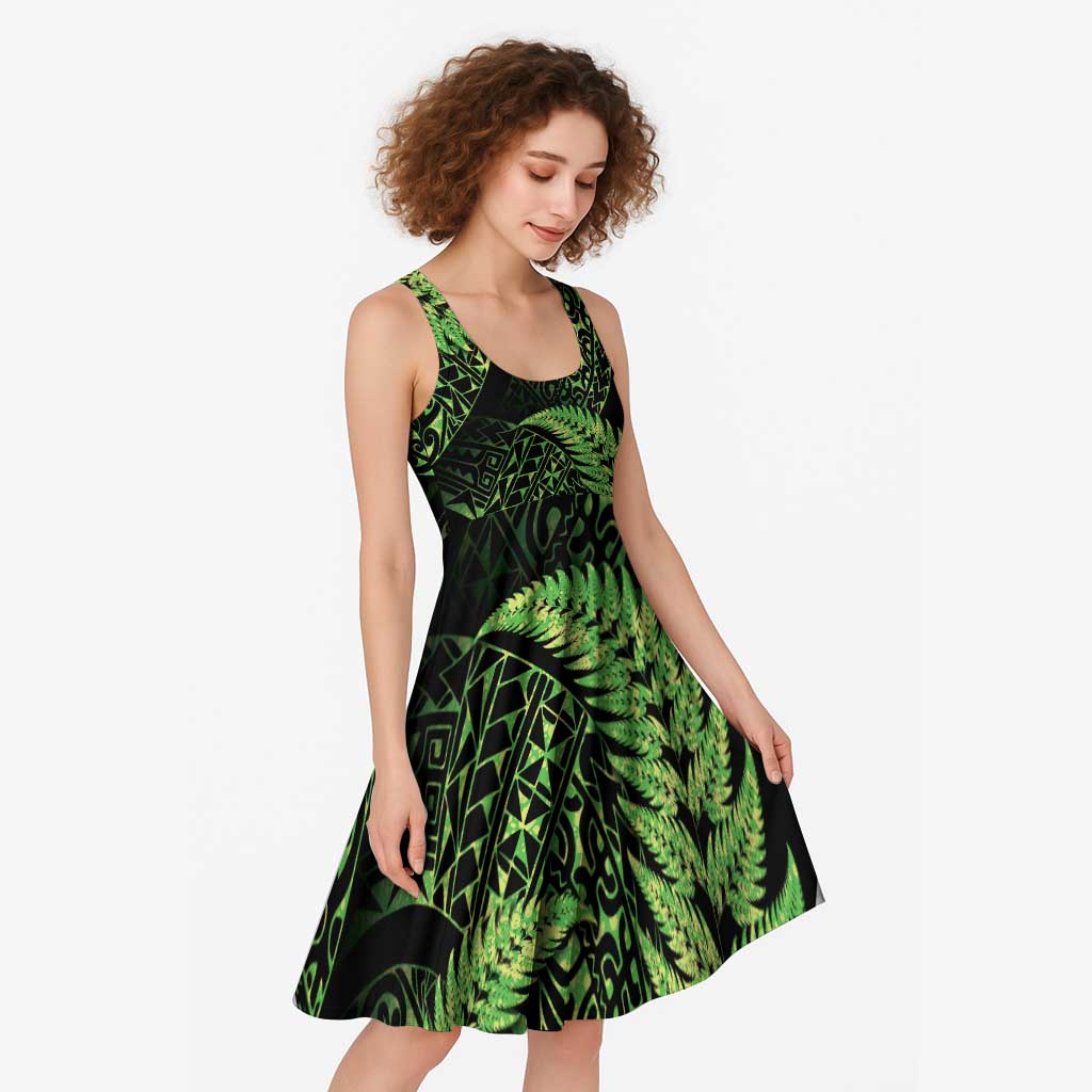 New Zealand Rugby Pacific Personalised Midi Dress All Lime Maori Pasifika Fern Pattern - Polynesian Pride