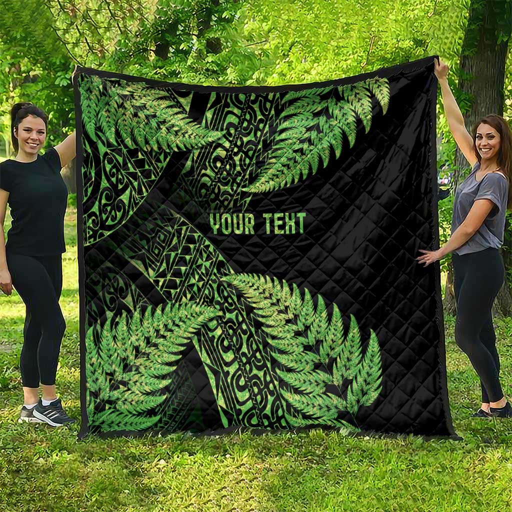 New Zealand Rugby Pacific Personalised Quilt All Lime Maori Pasifika Fern Pattern