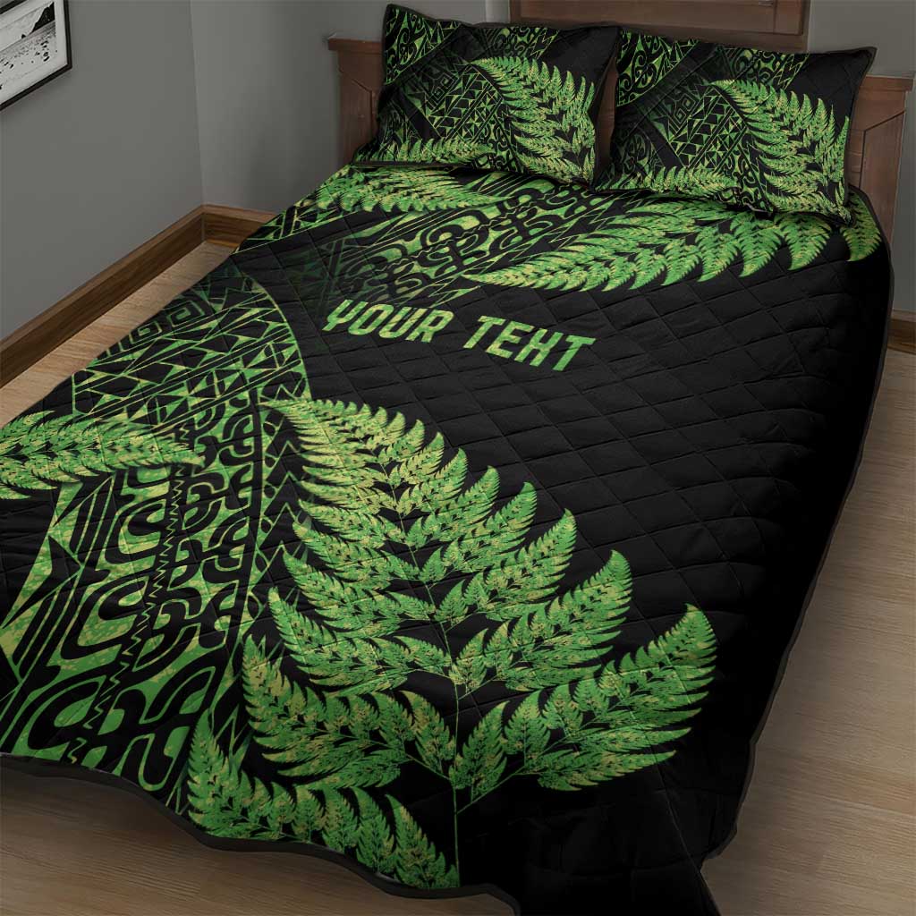 New Zealand Rugby Pacific Personalised Quilt Bed Set All Lime Maori Pasifika Fern Pattern
