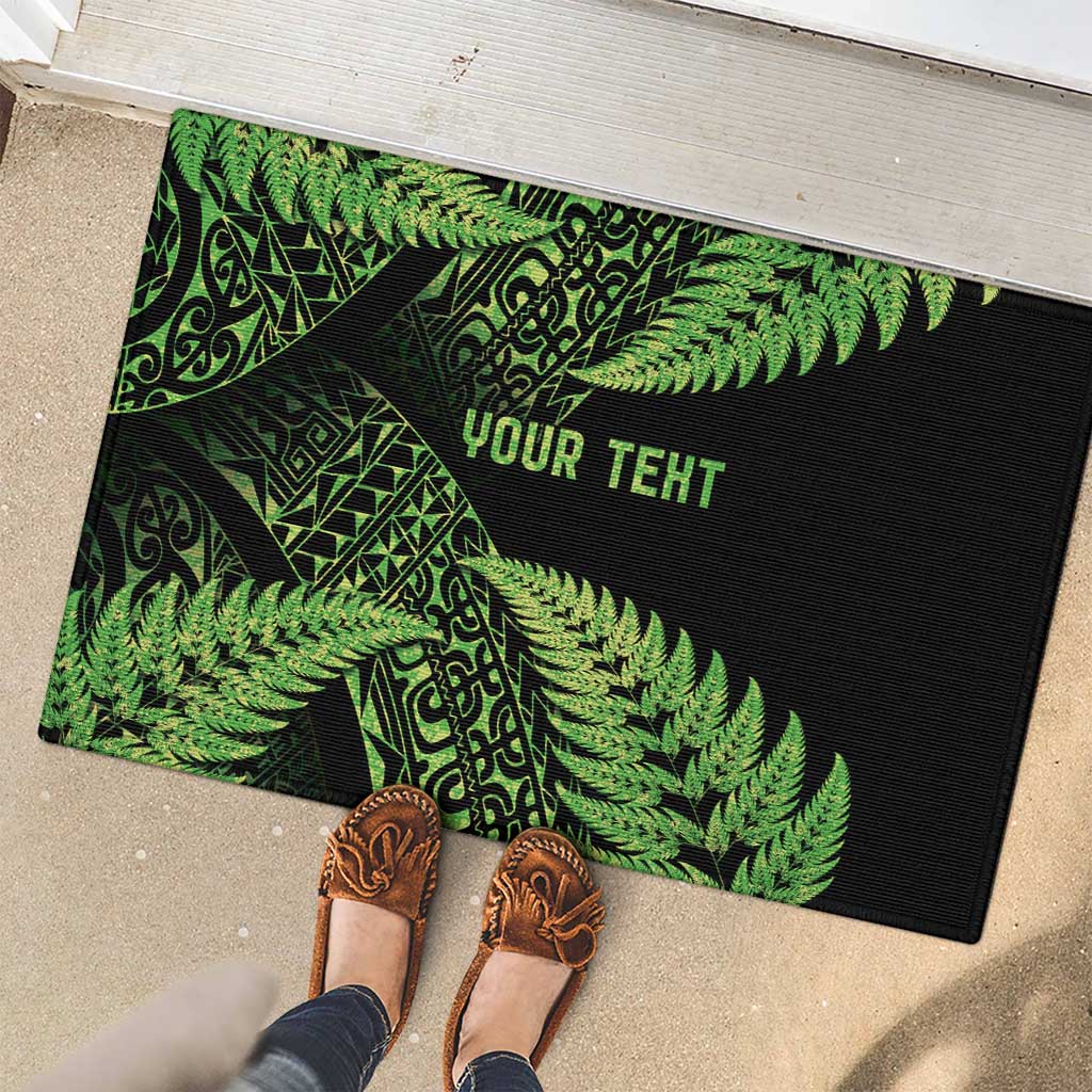 New Zealand Rugby Pacific Personalised Rubber Doormat All Lime Maori Pasifika Fern Pattern