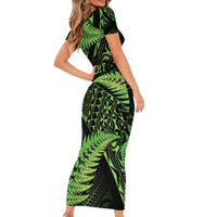 New Zealand Rugby Pacific Personalised Short Sleeve Bodycon Dress All Lime Maori Pasifika Fern Pattern