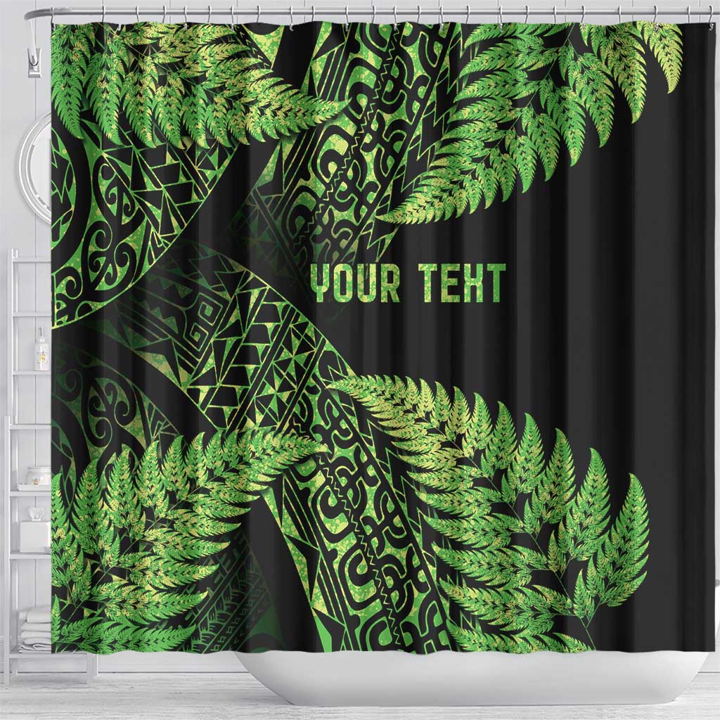New Zealand Rugby Pacific Personalised Shower Curtain All Lime Maori Pasifika Fern Pattern