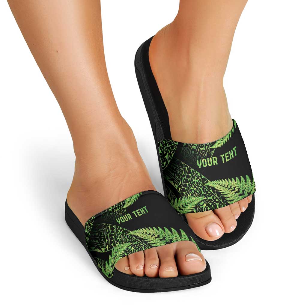 New Zealand Rugby Pacific Personalised Slide Sandals All Lime Maori Pasifika Fern Pattern - Polynesian Pride