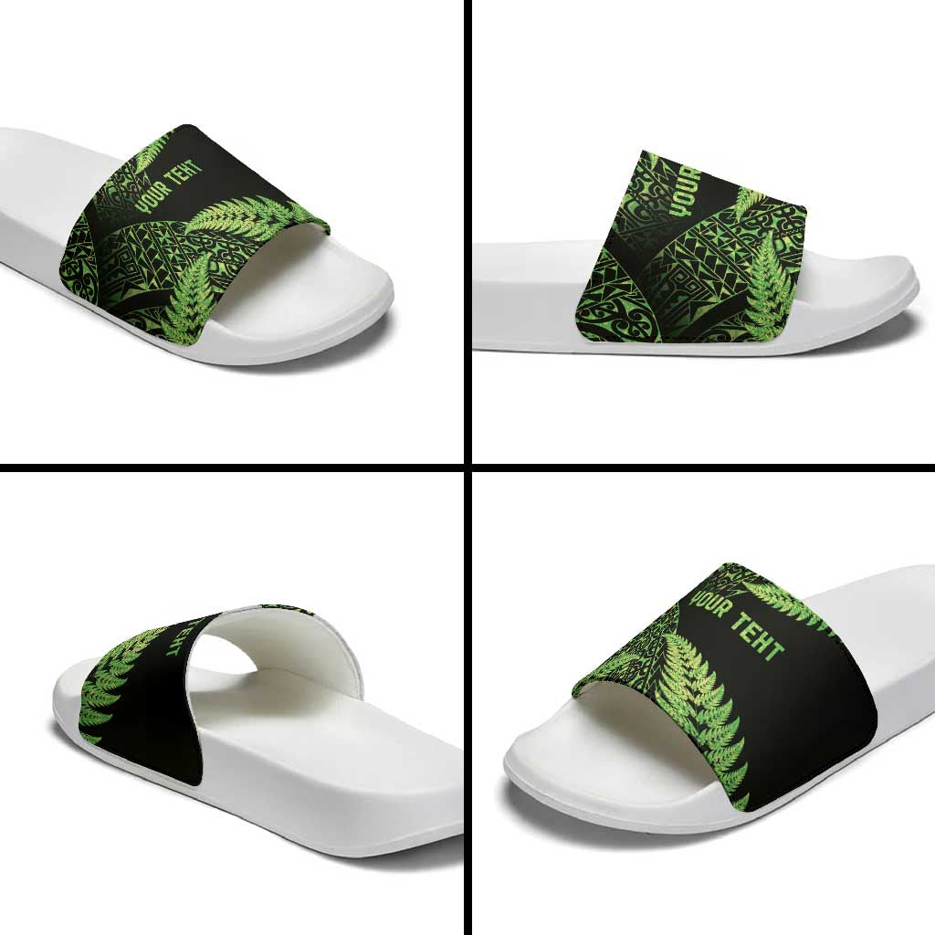New Zealand Rugby Pacific Personalised Slide Sandals All Lime Maori Pasifika Fern Pattern - Polynesian Pride