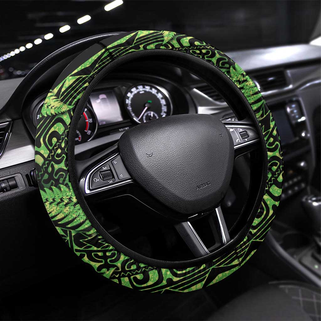 New Zealand Rugby Pacific Steering Wheel Cover All Lime Maori Pasifika Fern Pattern
