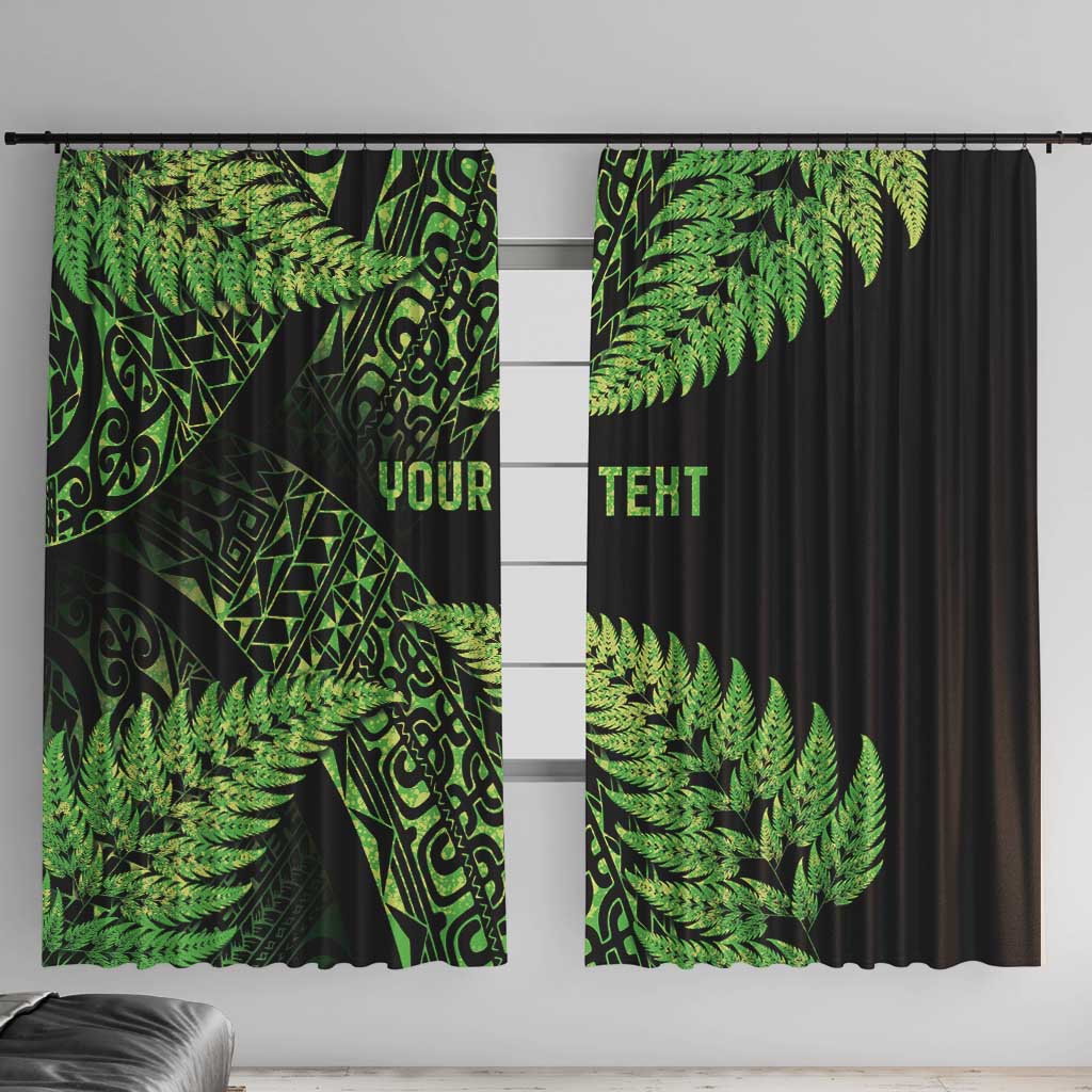 New Zealand Rugby Pacific Personalised Window Curtain All Lime Maori Pasifika Fern Pattern