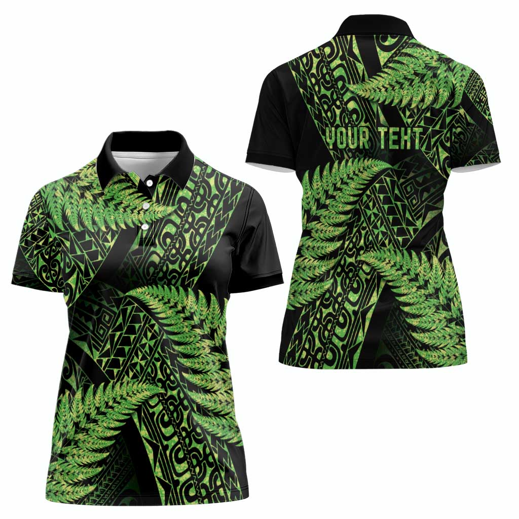 New Zealand Rugby Pacific Personalised Women Polo Shirt All Lime Maori Pasifika Fern Pattern