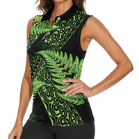 New Zealand Rugby Pacific Personalised Women Sleeveless Polo Shirt All Lime Maori Pasifika Fern Pattern