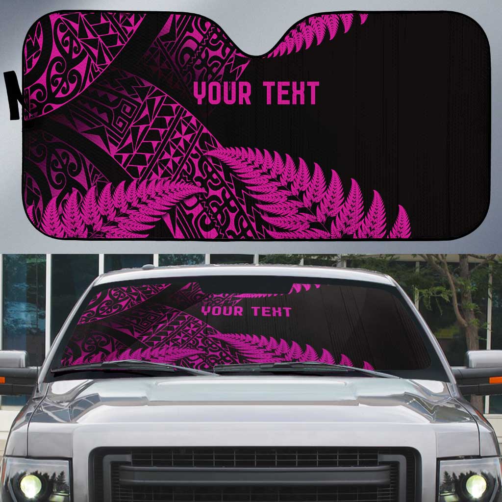 New Zealand Rugby Pacific Personalised Auto Sun Shade All Pink Maori Pasifika Fern Pattern - Polynesian Pride