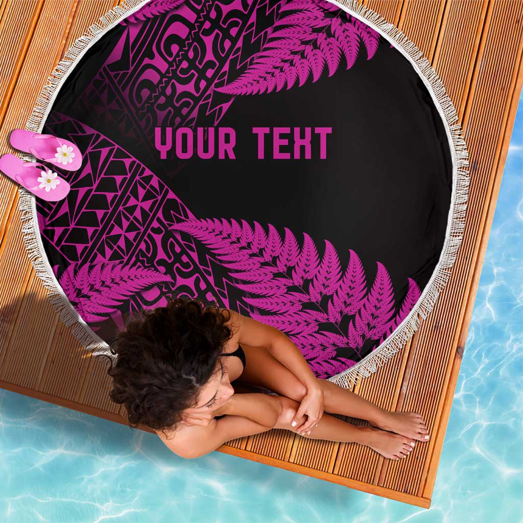 New Zealand Rugby Pacific Personalised Beach Blanket All Pink Maori Pasifika Fern Pattern