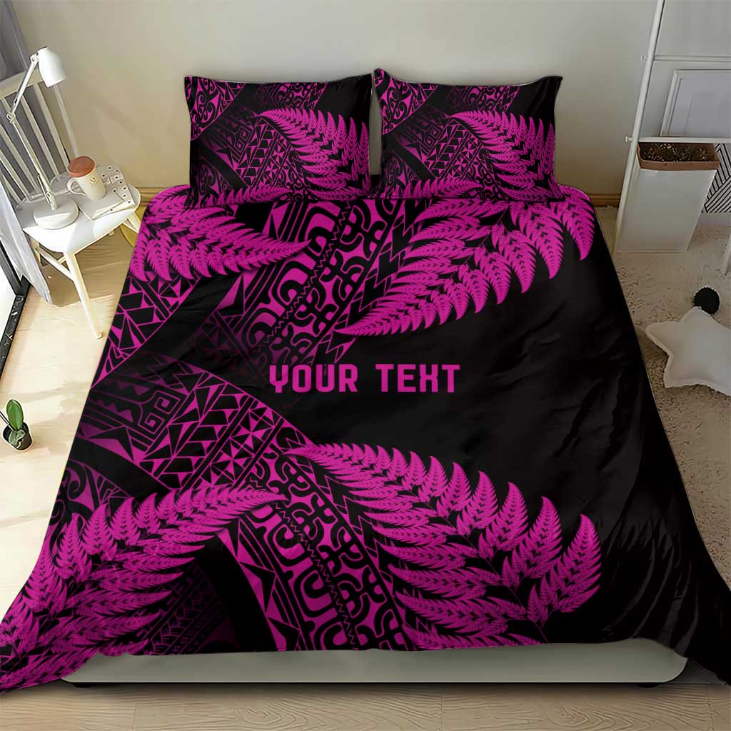 New Zealand Rugby Pacific Personalised Bedding Set All Pink Maori Pasifika Fern Pattern