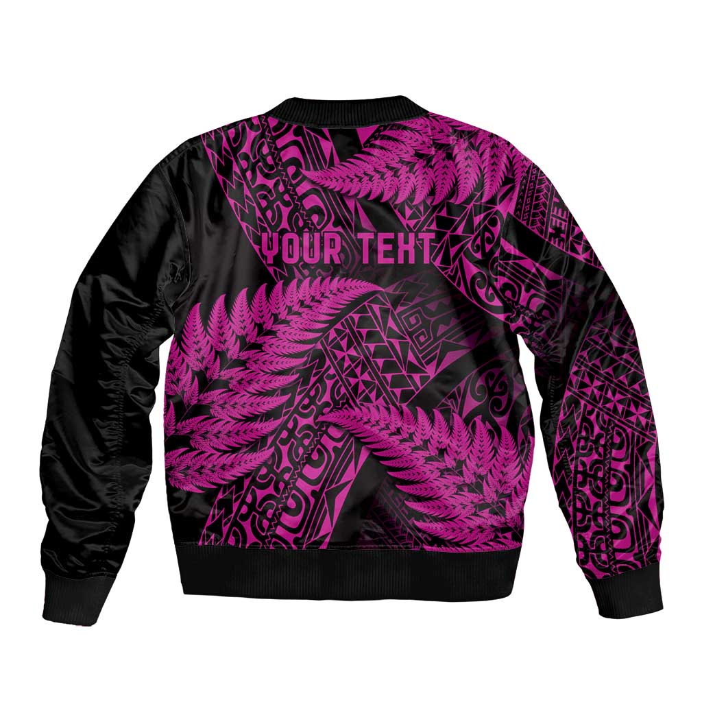 New Zealand Rugby Pacific Personalised Bomber Jacket All Pink Maori Pasifika Fern Pattern