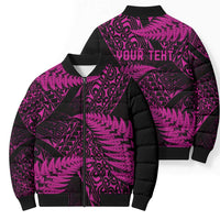 New Zealand Rugby Pacific Personalised Bomber Puffer Jacket All Pink Maori Pasifika Fern Pattern - Polynesian Pride