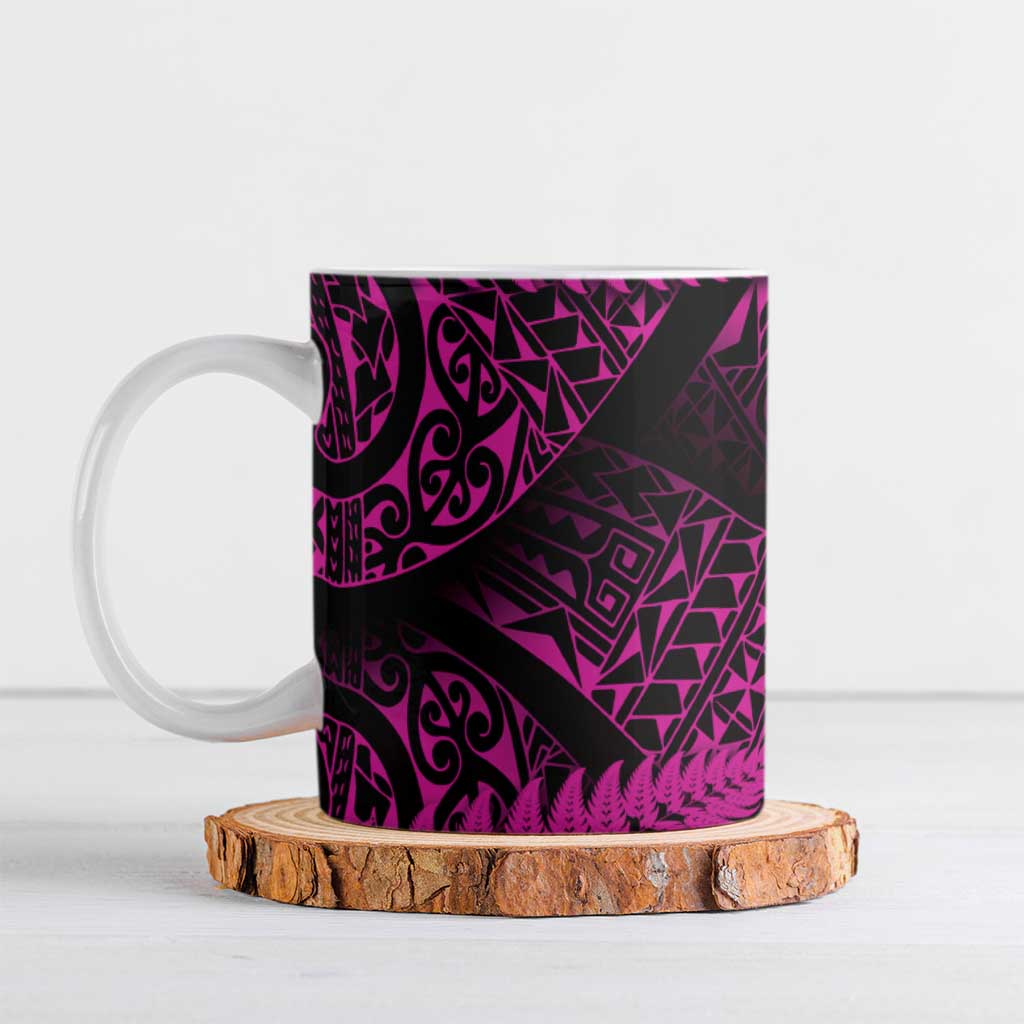 New Zealand Rugby Pacific Personalised Ceramic Mug All Pink Maori Pasifika Fern Pattern - Polynesian Pride