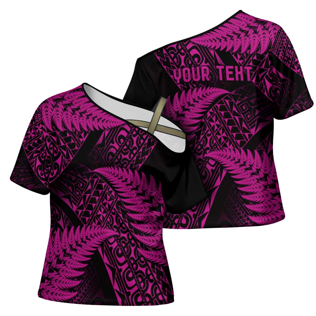 New Zealand Rugby Pacific Personalised Cross Shoulder Shirt All Pink Maori Pasifika Fern Pattern - Polynesian Pride