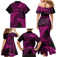 New Zealand Rugby Pacific Personalised Family Matching Mermaid Dress and Hawaiian Shirt All Pink Maori Pasifika Fern Pattern