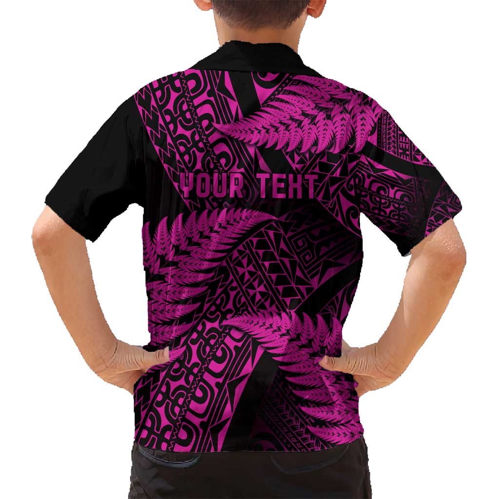 New Zealand Rugby Pacific Personalised Family Matching Puletasi and Hawaiian Shirt All Pink Maori Pasifika Fern Pattern