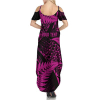 New Zealand Rugby Pacific Personalised Family Matching Summer Maxi Dress and Hawaiian Shirt All Pink Maori Pasifika Fern Pattern
