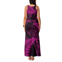 New Zealand Rugby Pacific Personalised Family Matching Tank Maxi Dress and Hawaiian Shirt All Pink Maori Pasifika Fern Pattern