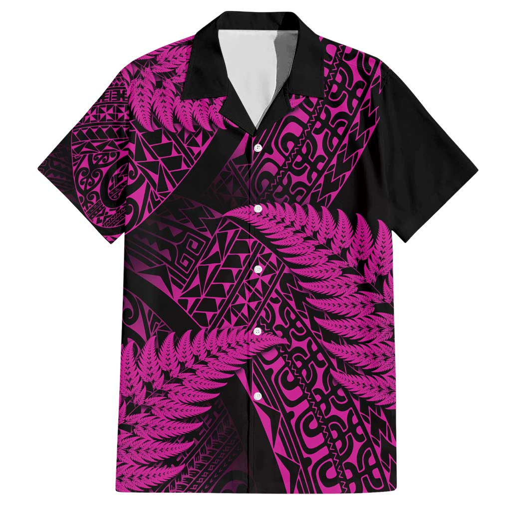 New Zealand Rugby Pacific Personalised Hawaiian Shirt All Pink Maori Pasifika Fern Pattern