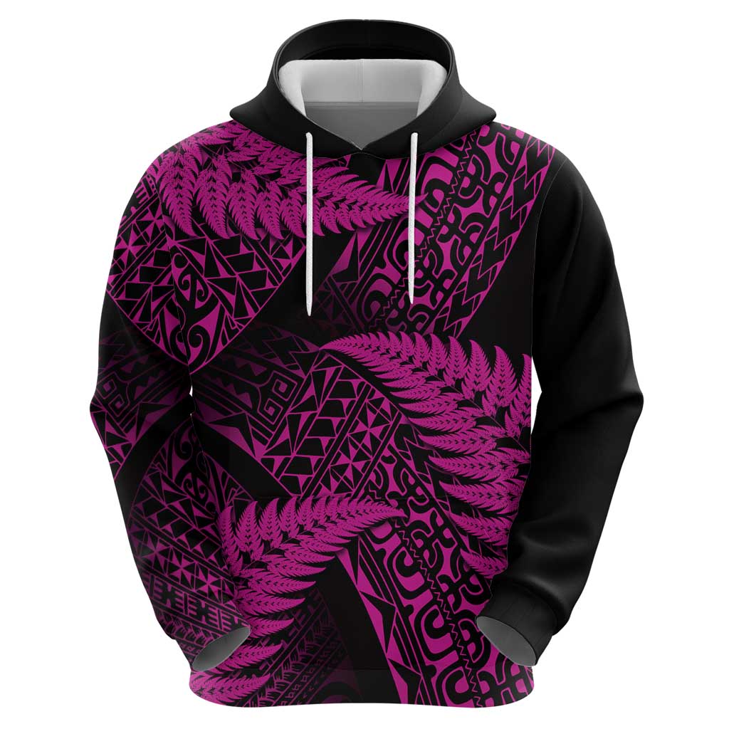 New Zealand Rugby Pacific Personalised Hoodie All Pink Maori Pasifika Fern Pattern