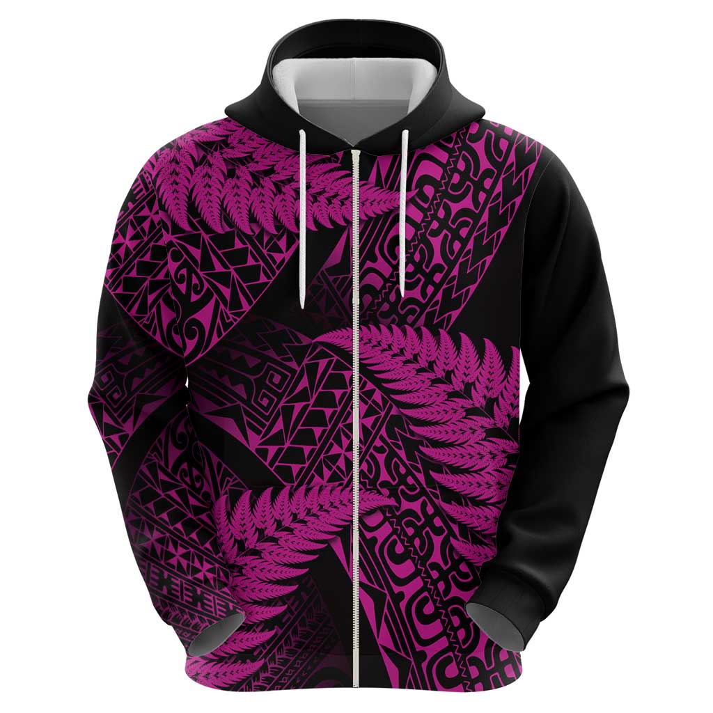 New Zealand Rugby Pacific Personalised Hoodie All Pink Maori Pasifika Fern Pattern