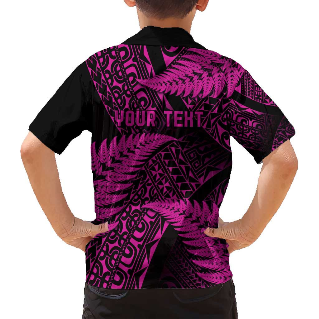 New Zealand Rugby Pacific Personalised Kid Hawaiian Shirt All Pink Maori Pasifika Fern Pattern