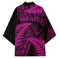 New Zealand Rugby Pacific Personalised Kimono All Pink Maori Pasifika Fern Pattern - Polynesian Pride