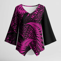 New Zealand Rugby Pacific Personalised Kimono Sleeve Blouse All Pink Maori Pasifika Fern Pattern - Polynesian Pride